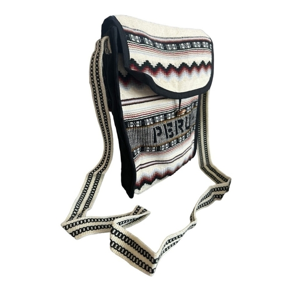 Unisex Crossbody PERU Andean Wool Handmade Button Closure Shoulder Bag Boho Bag - Picture 3 of 4